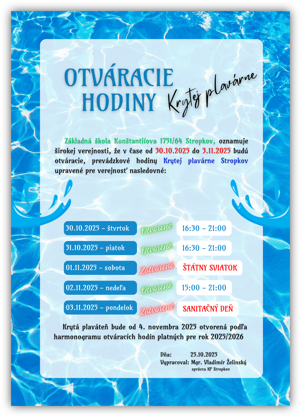 OZNAM - Krytá plaváreň - Obrázok 1
