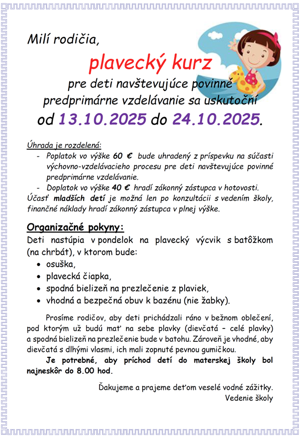 Plavecký výcvik - 5. a 6. trieda - Obrázok 1