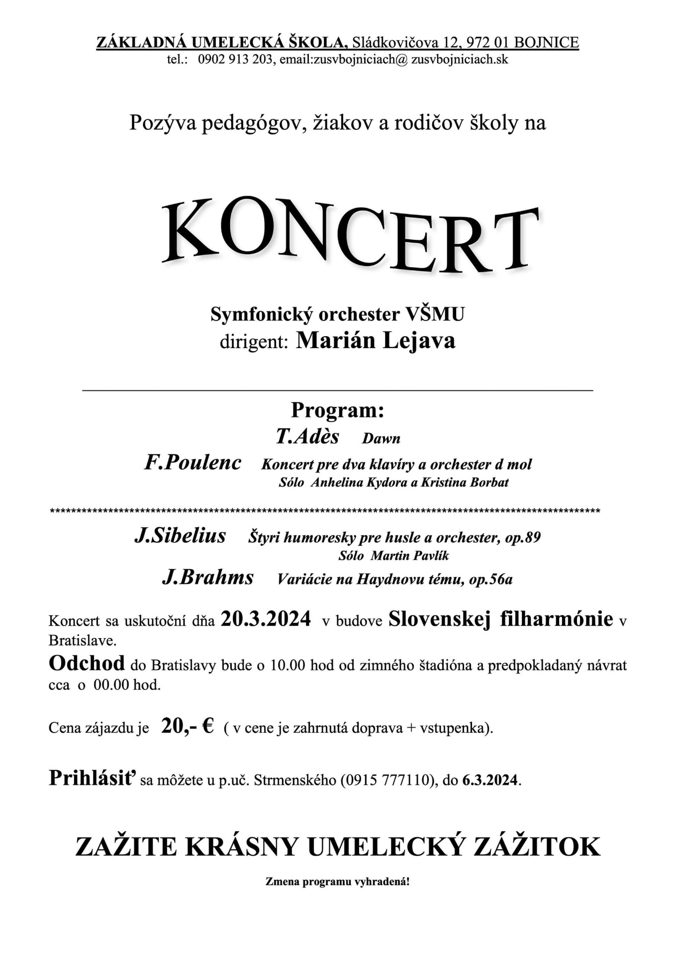 Zájazd do Slovenskej Filharmónie v Bratislave - Obrázok 1