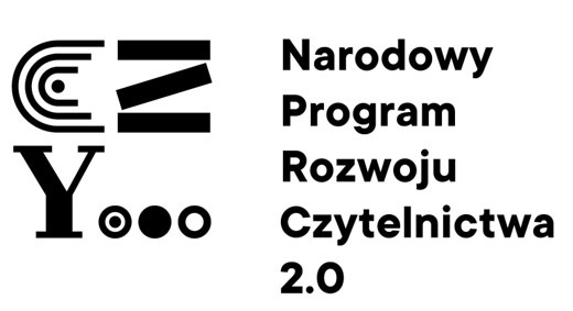 logo: biało-czarna grafika składająca się z kół i pasków oraz napis Narodowy Program Rozwoju Czytelnictwa 2.0