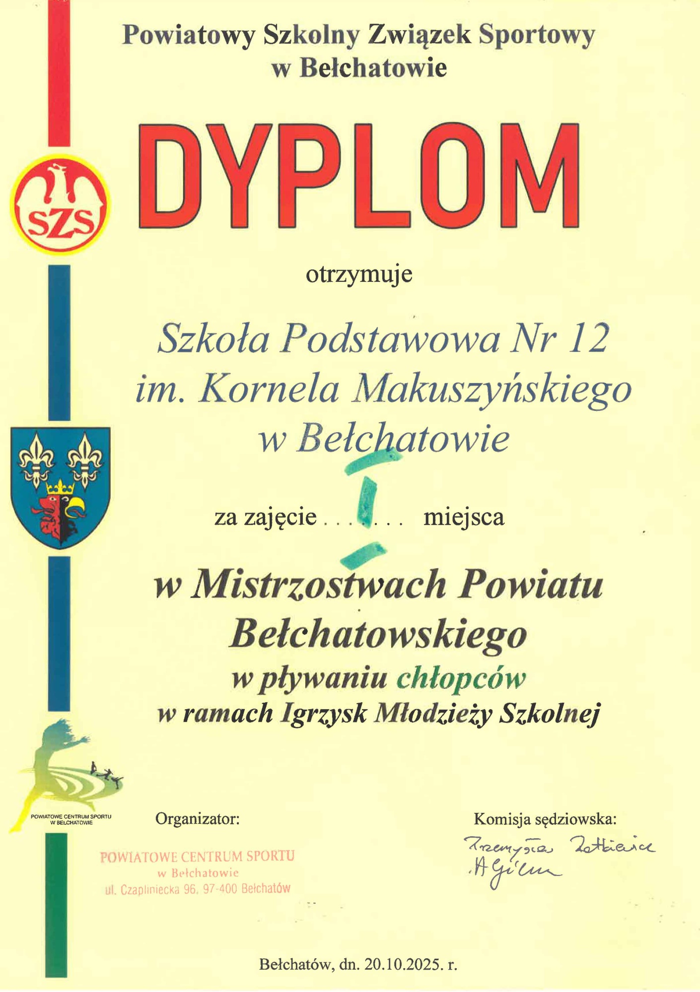 Mistrzostwa Powiatu Bełchatowskiego w pływaniu chłopców w ramach Igrzysk Młodzieży Szkolnej - Obrazek 1