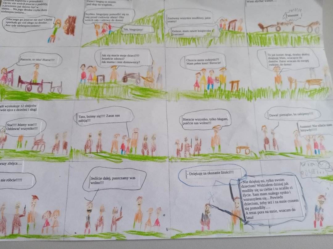 Uczniowie klasy 5 tworzą komiks do ballady A. Mickiewicza pt.„Powrót taty''. 👏👏👏 - Obrazek 5