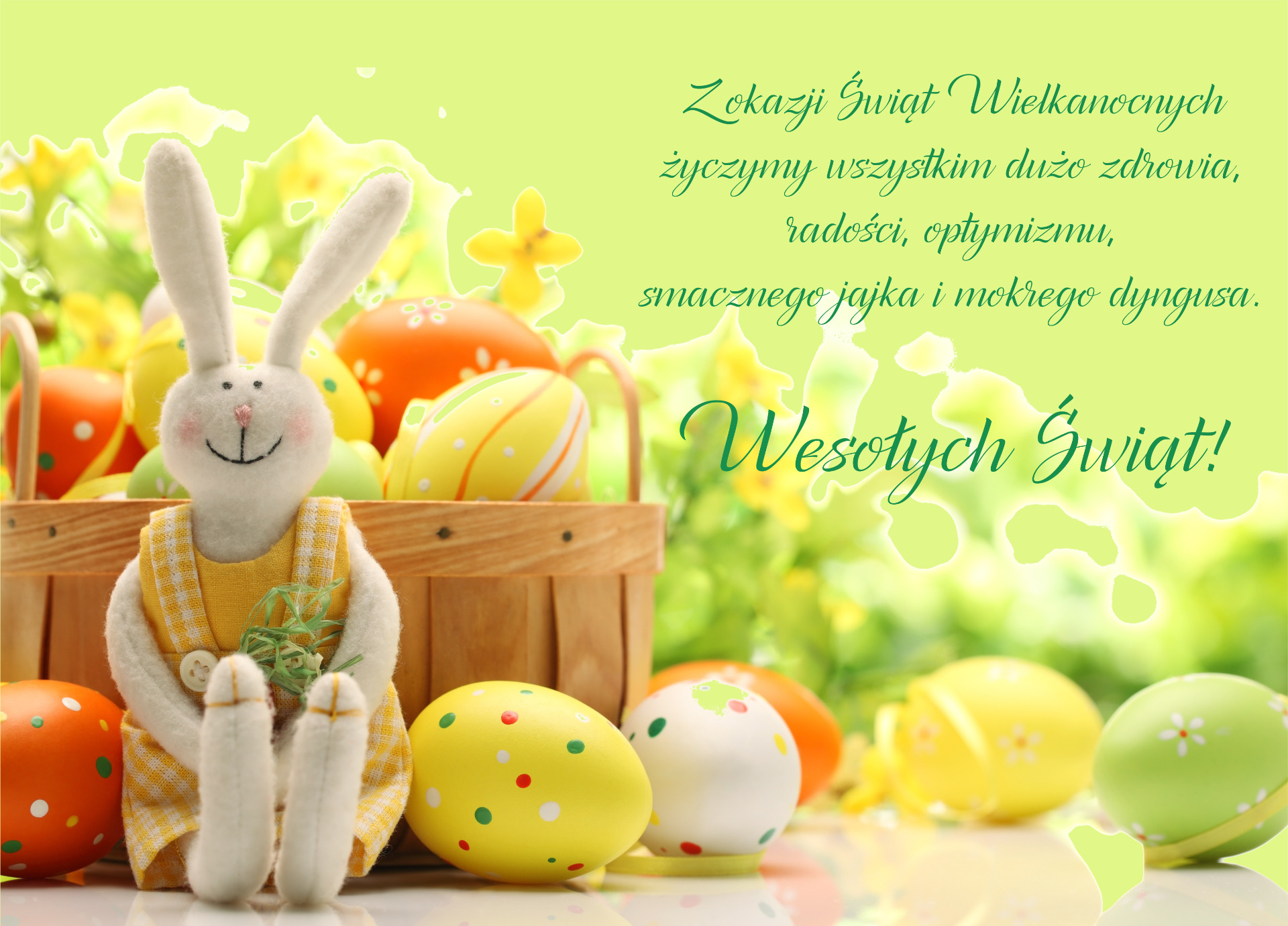 Z okazji Świąt Wielkanocnych życzymy wszystkim dużo zdrowia, radości, optymizmu, smacznego jajka i mokrego dyngusa. Wesołych Świąt!