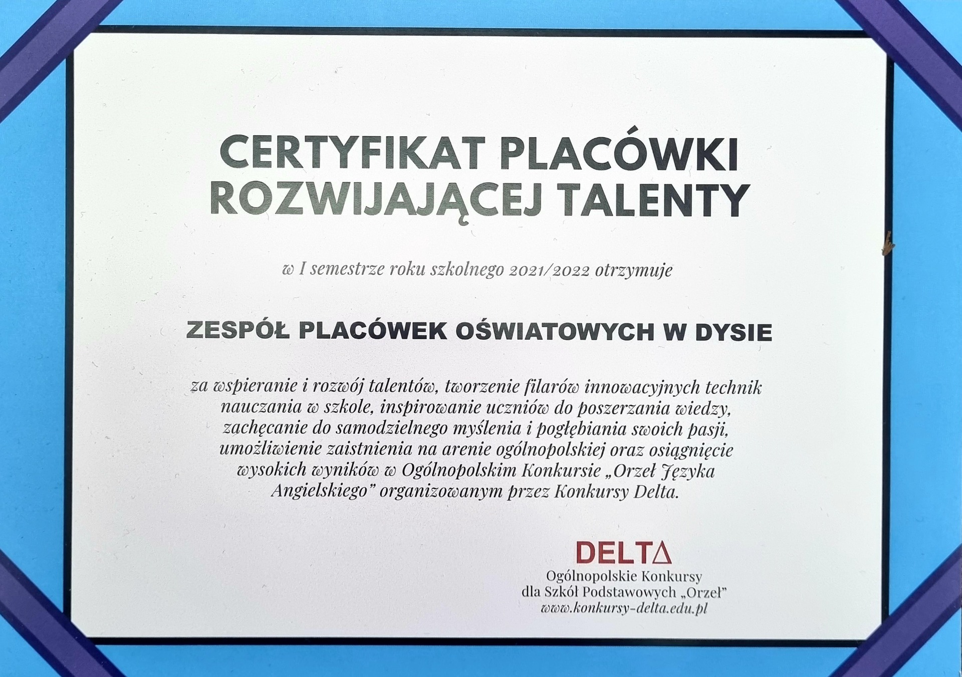 Certyfikat Placówki Rozwijającej Talenty - Obrazek 1