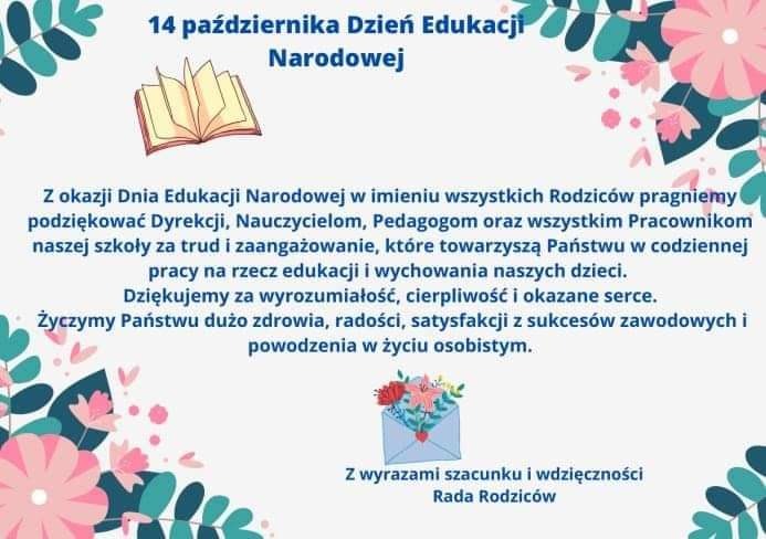 Dzień Edukacji-życzenia od Rady Rodziców-P.J.Siekaniec-2023 - Obrazek 1