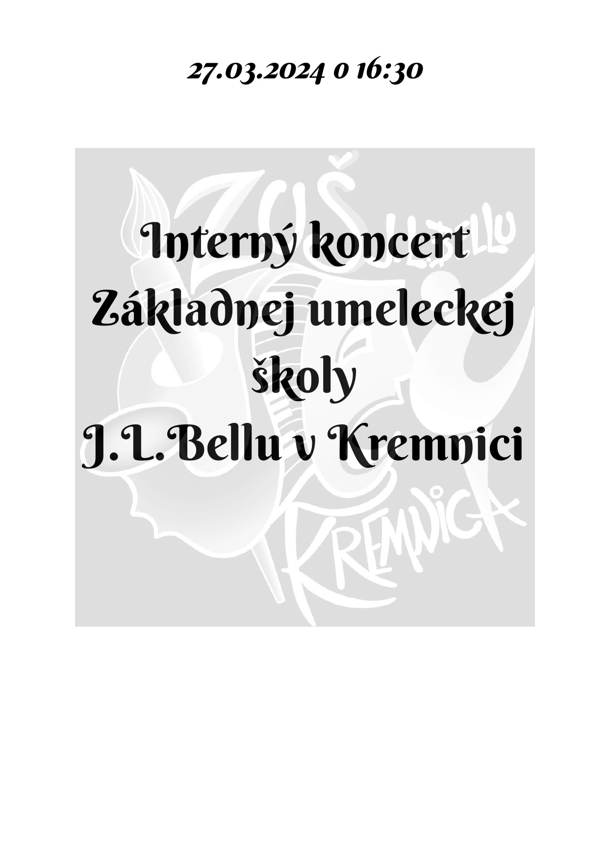 Pozvánka na interný koncert dnes 27.03. o 16:30 v sále ZUŠ, alebo online - Obrázok 1