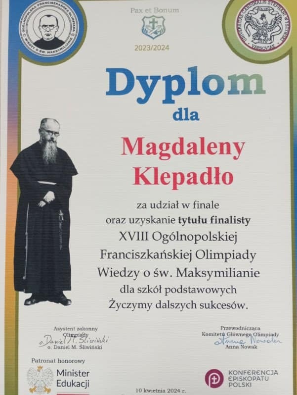 XVIII Ogólnopolska Franciszkańska Olimpiada Wiedzy o św. Maksymilianie Kolbe - Obrazek 3