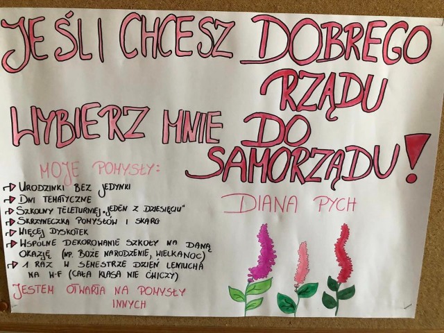 plakat wyborczy kandaydatki na przewodniczącą SU: Diana